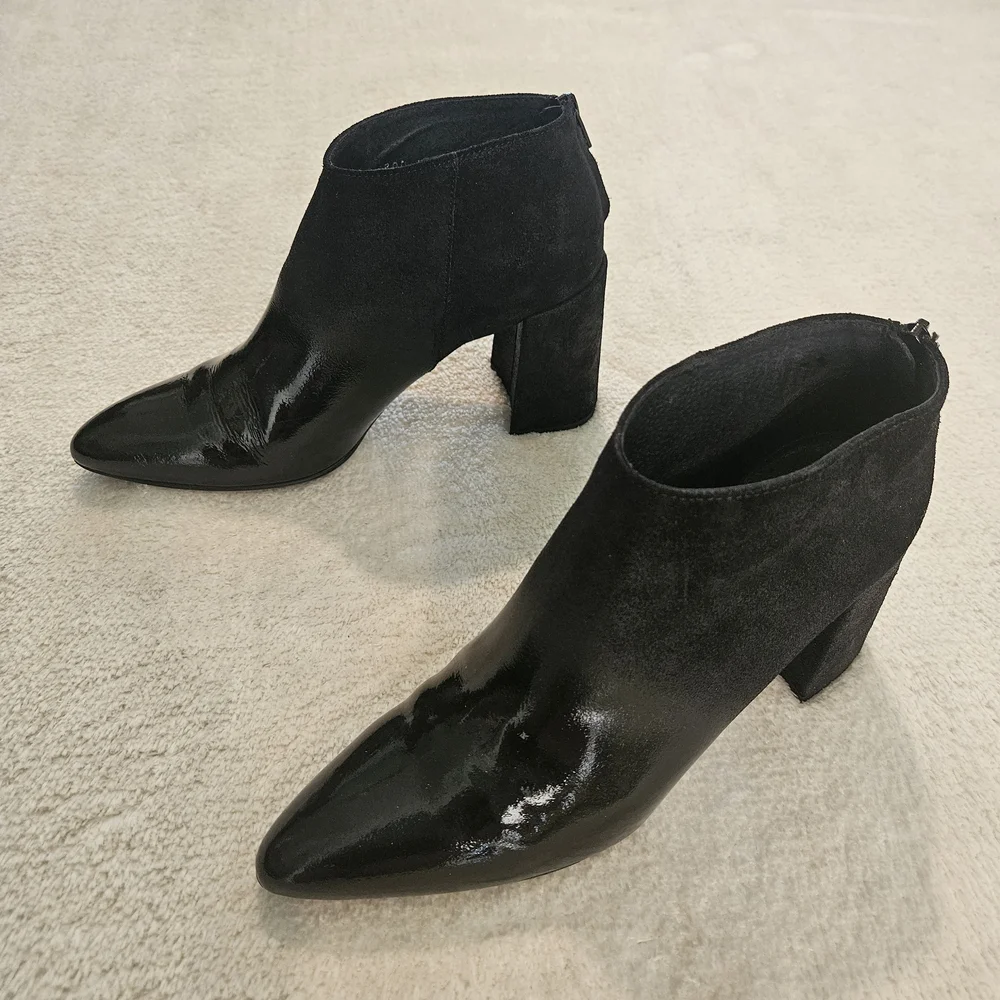 NEW Black Block Heel Leather Ankle Boots Size 9 Ombre Work Party Fall Feminine - Picture 4 of 10